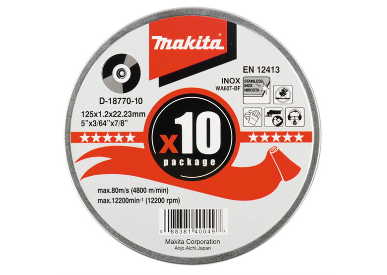 Tarcza tnąca Inox 125x1.2mm WA60T płaska, 10szt. Makita D-18770-10