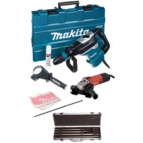 Młot udarowo-obrotowy Makita HR4013C + Zestaw dłut i szpicaków SDS-Max Makita D-42466 + Szlifierka kątowa Makita MT M9503R