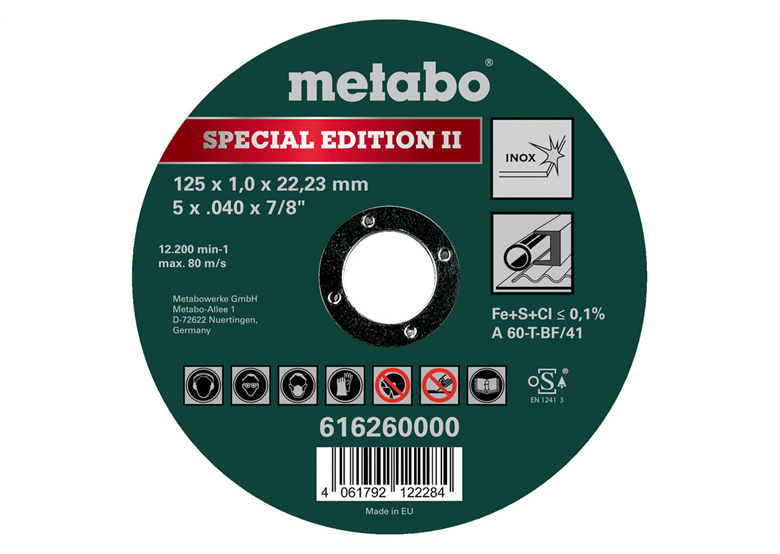 Tarcza korundowa 'Special Edition II 125x1,0x22,23mm, Inox, TF 41 Metabo 616260000