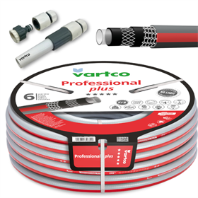 Wąż ogrodowy 1/2" 50m 6-warstwowy Vartco PROFESSIONAL PLUS TFS 1005120050 + Zestaw ze zraszaczem prostym 1/2" - 5/8" 4cz. Vartco LIGHT Line LL01-014